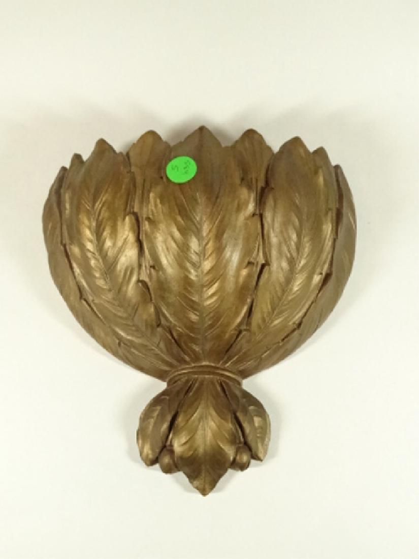 GOLD PAINTED WOOD WALL POCKET, LEAF FORM, 11" X 9", (1 of 5)