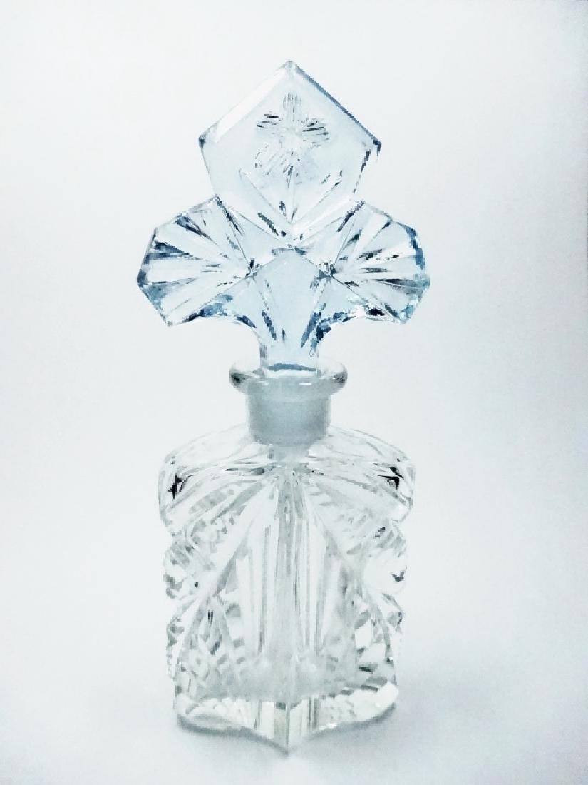 CRYSTAL PERFUME BOTTLE, CLEAR BASE WITH BLUE STOPPER, (1 of 7)