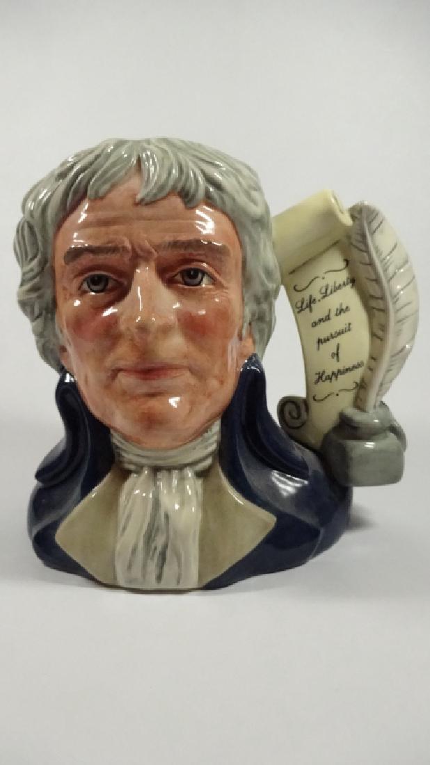 LARGE ROYAL DOULTON TOBY JUG, THOMAS JEFFERSON,: LARGE ROYAL DOULTON TOBY JUG, THOMAS JEFFERSON, PRESIDENTIAL SERIES, LIMITED EDITION #880 OF 2500, D 6943, COPYRIGHT 1993, MODELLED BY STANLEY JAMES TAYLOR, APPROX 7"H
