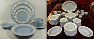 102 PC VINTAGE WEDGWOOD QUEENSWARE, BLUE AND WHITE,