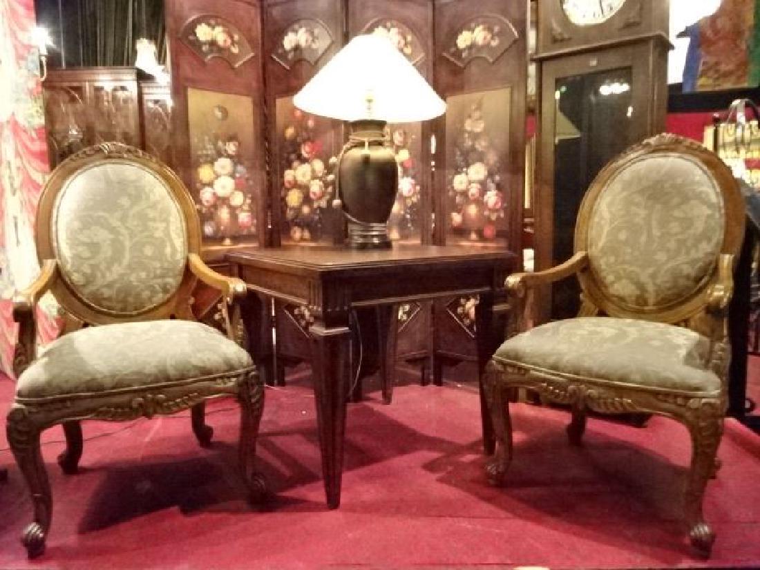 PAIR FRENCH STYLE OPEN ARMCHAIRS, OVAL BACKS, TAUPE (1 of 7)