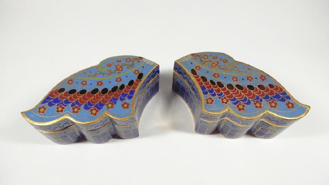 PAIR CLOISONNE BOXES, ANGEL WING SHAPE, BLUE (1 of 6)