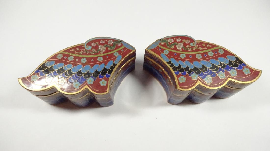 PAIR CLOISONNE BOXES, ANGEL WING SHAPE, RED (1 of 6)