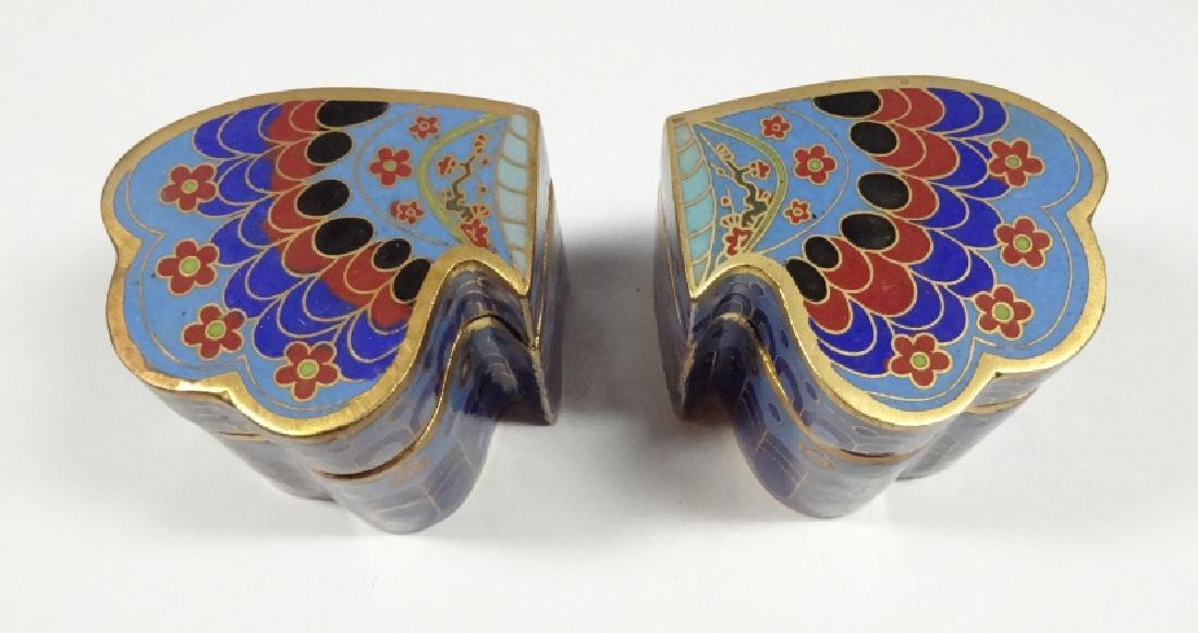 PAIR CLOISONNE BOXES, BUTTERFLY WING SHAPE, BLUE (1 of 5)