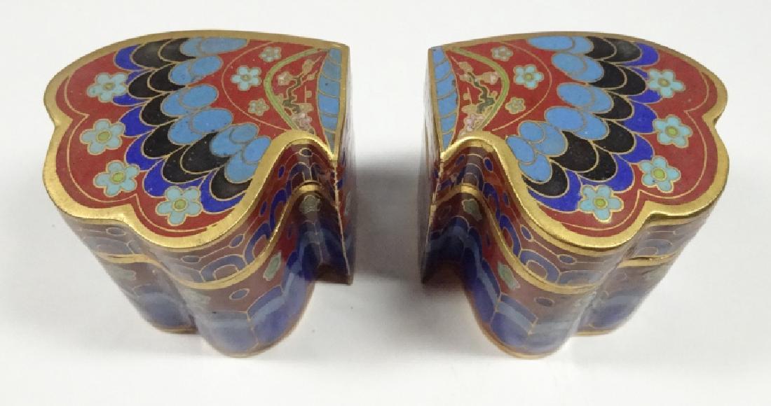 PAIR CLOISONNE BOXES, BUTTERFLY WING SHAPE, RED (1 of 5)