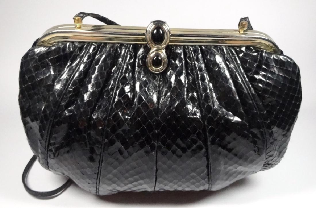 JUDITH LEIBER PURSE / HANDBAG, BLACK SNAKESKIN, APPROX (1 of 8)