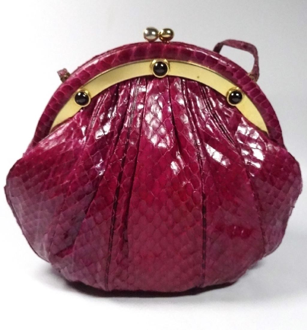 JUDITH LEIBER PURSE / HANDBAG, DARK PINK SNAKESKIN, (1 of 12)