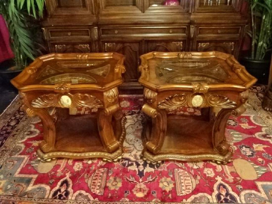 PAIR MICHAEL AMINI CORTINA SIDE TABLES WITH STONE (1 of 6)