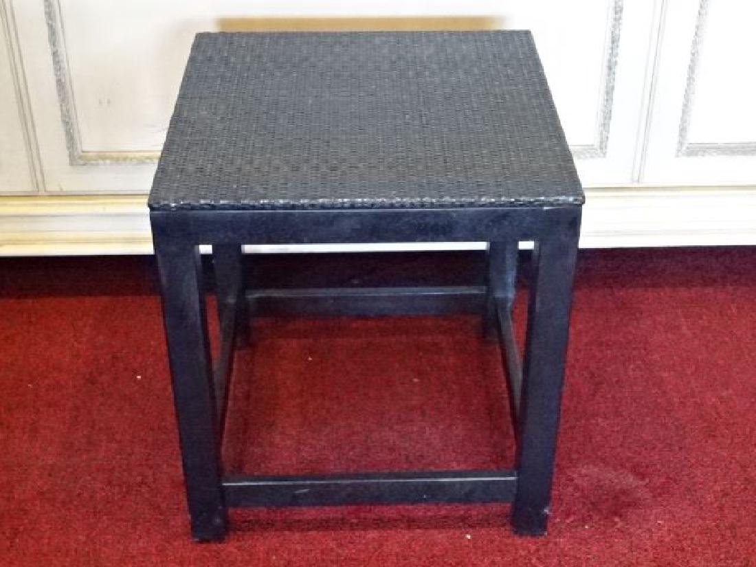 WOOD AND RATTAN SIDE TABLE, BLACK PAINTED FINISH, VERY (1 of 3)