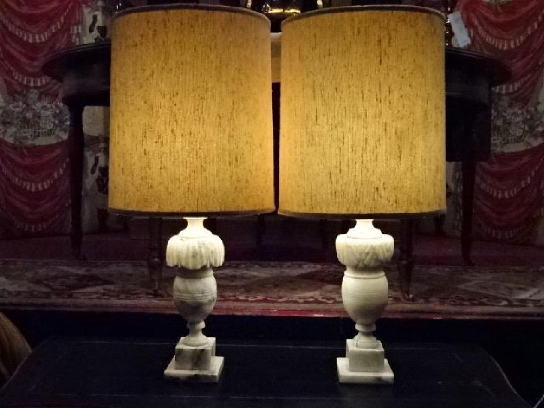 2 VINTAGE WHITE MARBLE LAMPS, NEAR PAIR WITH SLIGHTLY (1 of 5)