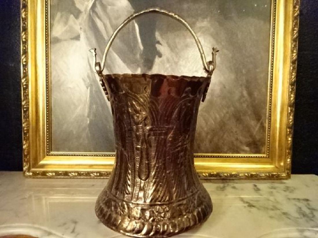LARGE COPPER BUCKET WITH HANDLE, ELABORATELY DECORATED (1 of 6)