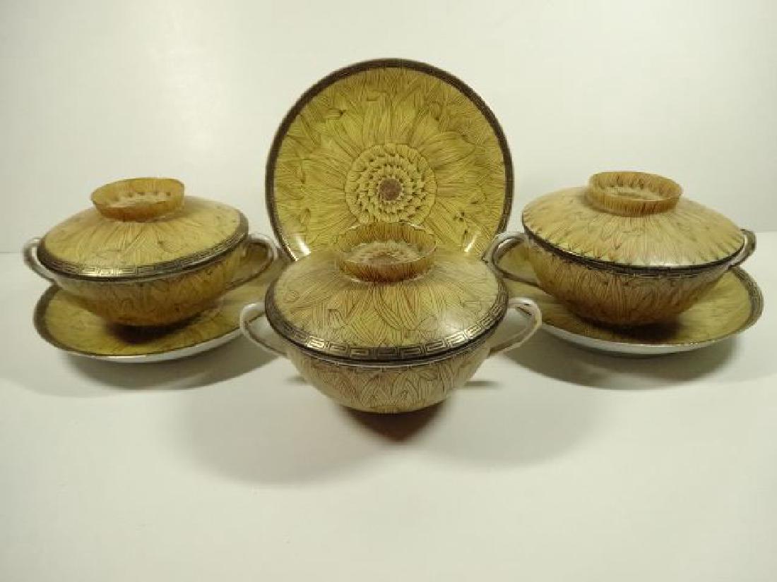 6 PC JAPANESE PORCELAIN BOWLS WITH LIDS AND SAUCERS, 3 (1 of 5)