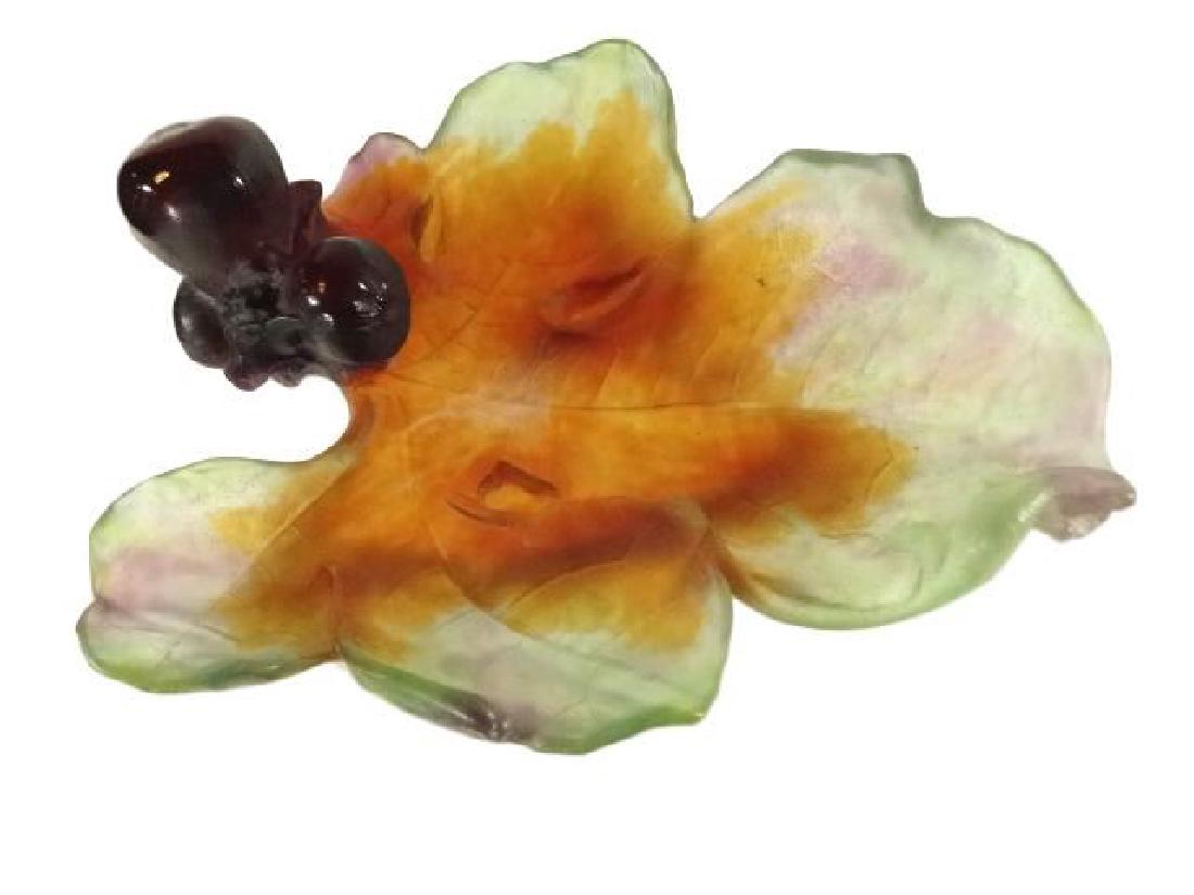 DAUM FRANCE PATE DE VERRE CRYSTAL FIG LEAF DISH, WITH (1 of 9)