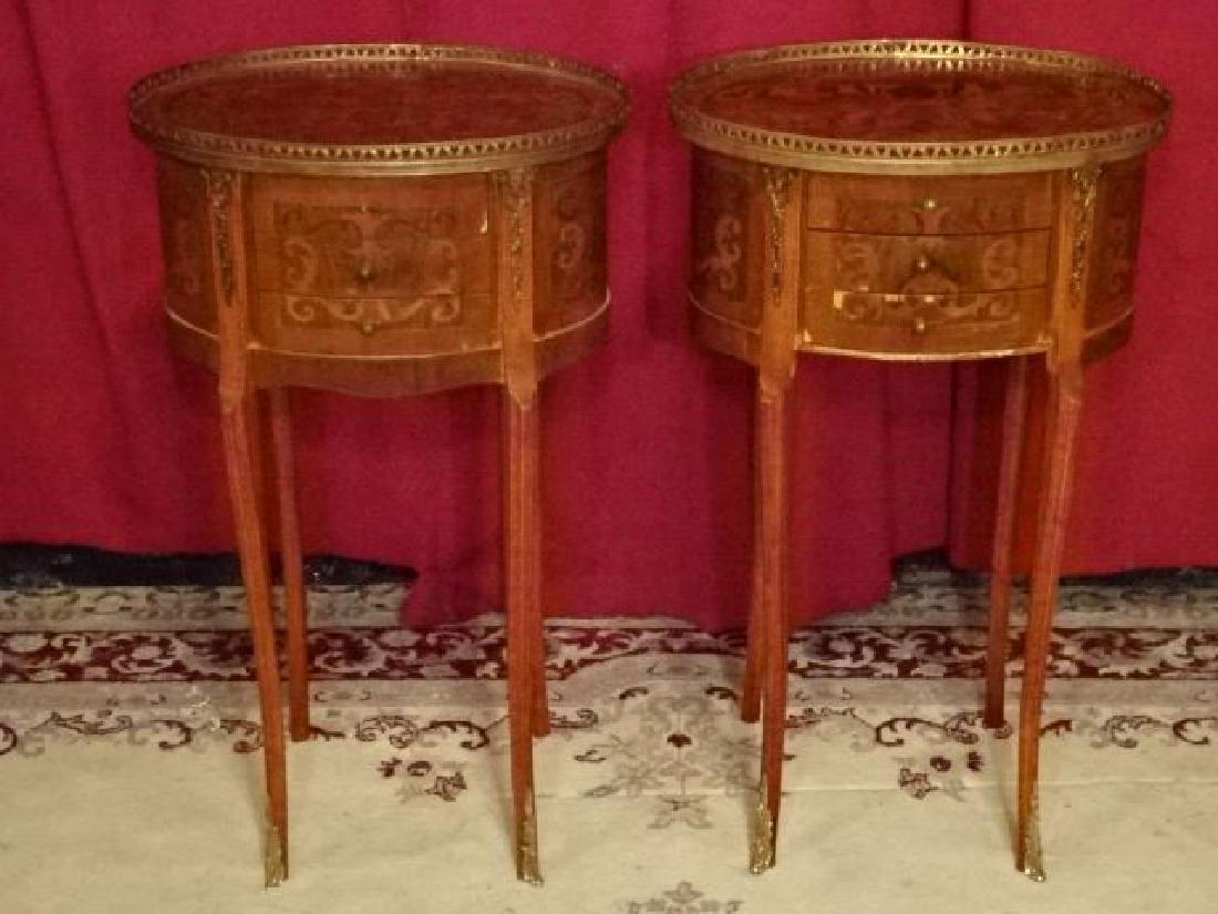 PAIR MARQUETRY LOUIS XVI STYLE TABLES, OVAL WITH 3 (1 of 7)