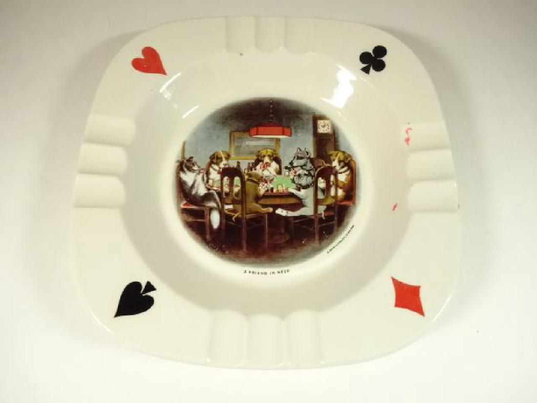 VINTAGE HOMER LAUGHLIN PORCELAIN ASHTRAY, DOGS PLAYING (1 of 6)