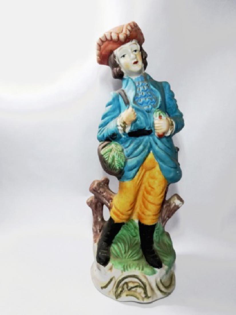 CERAMIC FIGURINE, STANDING GENTLEMAN, WITH LABEL: CERAMIC FIGURINE, STANDING GENTLEMAN, WITH LABEL "ESPECIALLY FOR SOPHIA-ANN, MADE IN TAIWAN", SOME SMALL AREAS OF LOSS OF FINISH, APPROX 12"