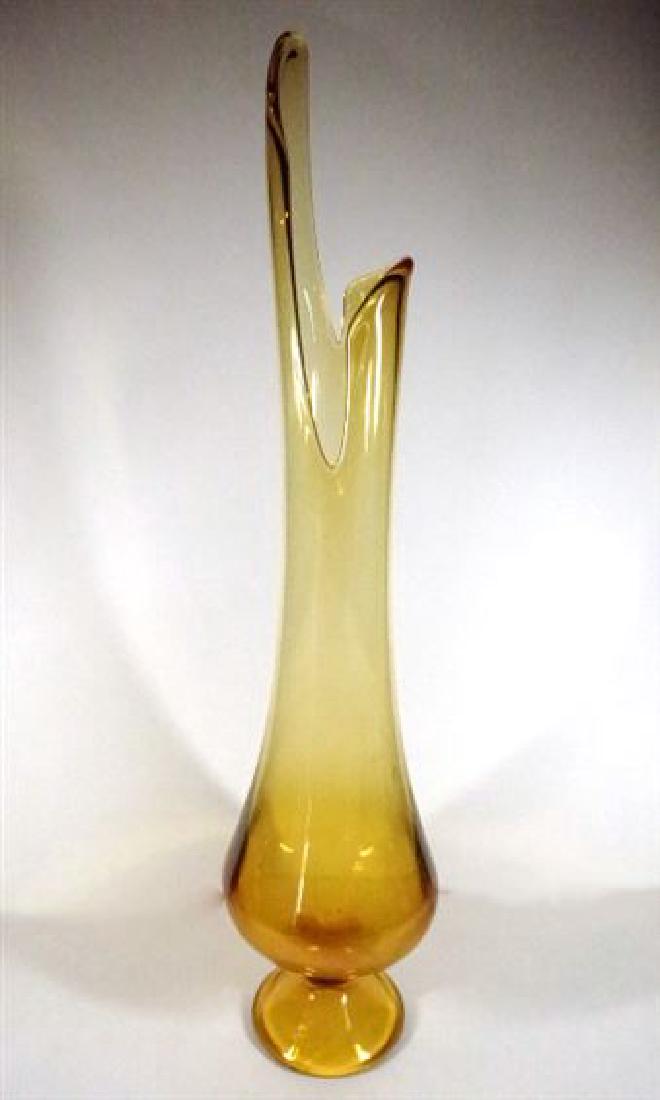 TALL MID CENTURY AMBER GLASS VASE, CIRCA 1950's / (1 of 4)