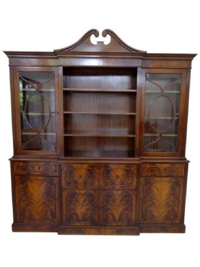FLAME MAHOGANY BREAKFRONT BOOKCASE / BIBLIOTHEQUE, OPEN (1 of 7)