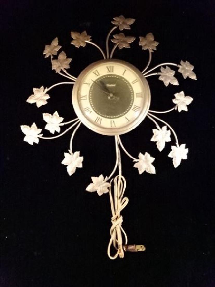 VINTAGE METAL UNIVERSAL WALL CLOCK, MAPLE LEAF DESIGN, (1 of 4)