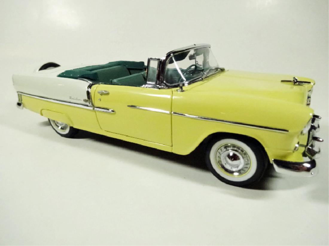 1955 CHEVROLET BEL AIR CONVERTIBLE, MINT CONDITION,: 1955 CHEVROLET BEL AIR CONVERTIBLE, MINT CONDITION, DIECAST CAR BY DANBURY MINT, WITH CERTIFICATE, CAR MEASURES APPROX 8.5"; WITH BOX APPROX 10.5" X 6.5" X 5.5", SKU613-71