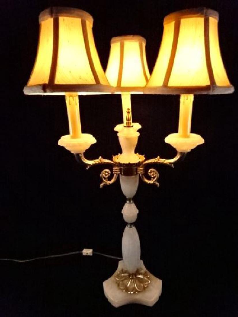ONYX AND GILT METAL TABLE LAMP, 3 LIGHTS, EXCELLENT (1 of 6)