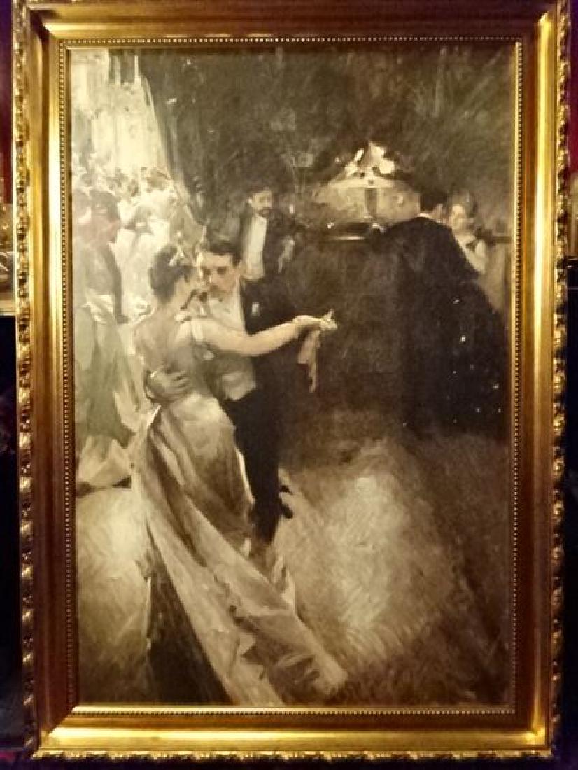 AFTER ANDER ZORN GICLÉE ON CANVAS, "THE WALTZ",: AFTER ANDER ZORN GICLÉE ON CANVAS, "THE WALTZ", ORIGINALLY PAINTED IN 1893. PRESENTED IN GOLD FINISH WOOD FRAME, VERY GOOD CONDITION, FRAMED SIZE 52"H X 37"W, SKU592.02