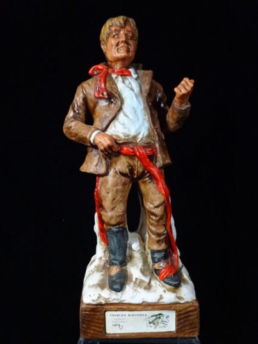HOFFMAN CHARLES M RUSSELL SERIES PORCELAIN DECANTER,: HOFFMAN CHARLES M RUSSELL SERIES PORCELAIN DECANTER, CIRCA 1977 "I RODE HIM", VERY GOOD CONDITION, EMPTY OF CONTENTS, 12" X 4.5" X 3.5", SKU575.10