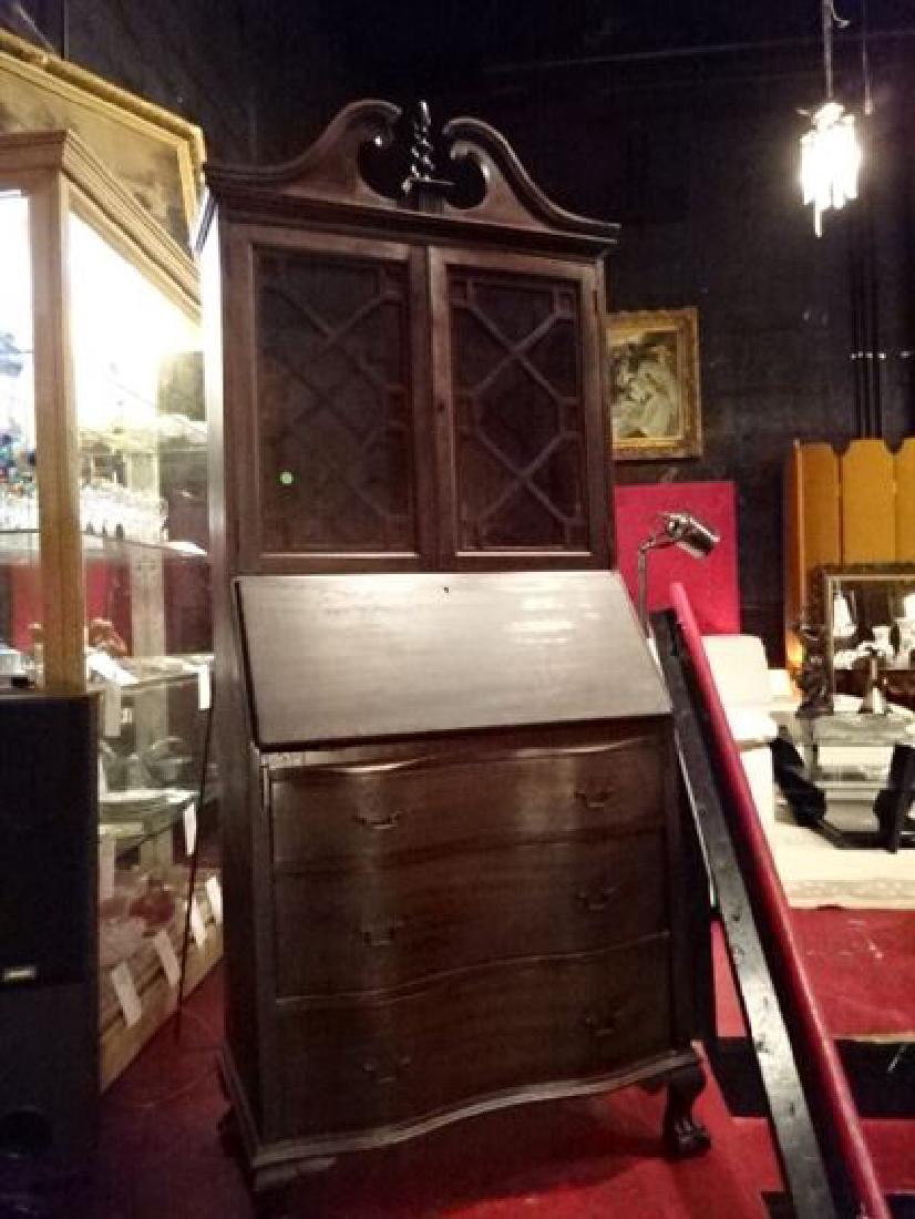 ANTIQUE MAHOGANY CHIPPENDALE STYLE SECRETARY, UPPER (1 of 5)