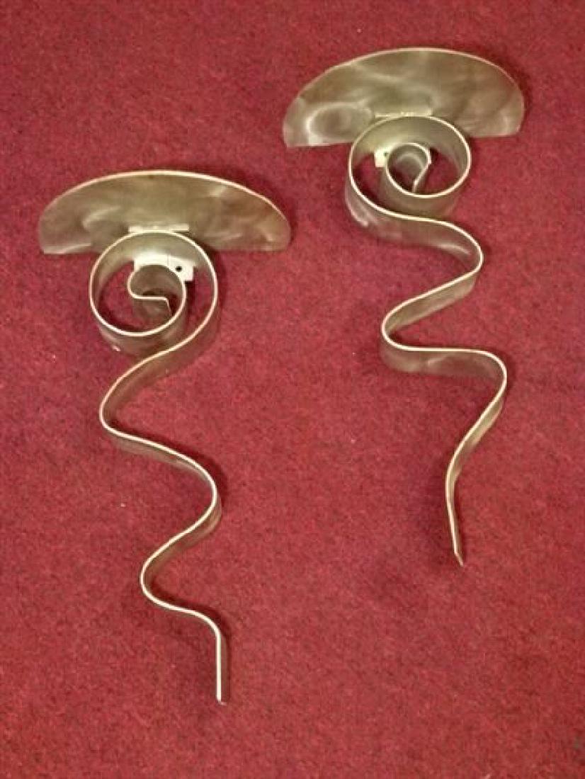 3 BRUSHED METAL WALL BRACKETS, MODERN DESIGN WITH: 3 BRUSHED METAL WALL BRACKETS, MODERN DESIGN WITH SCROLLING BASES, VERY GOOD CONDITION, EACH 18"H X 9.5"W, SKU591.25
