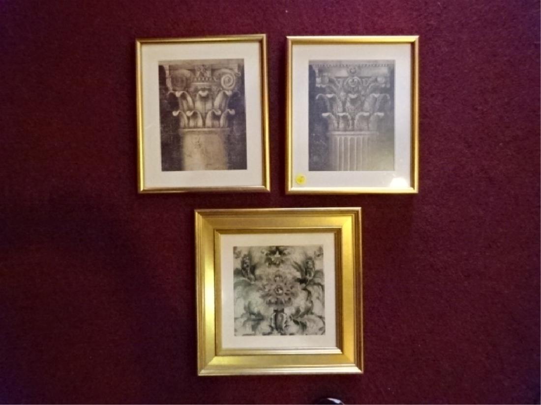 3 FRAMED PRINTS, COLUMN CAPITALS AND FLORAL, VERY GOOD (1 of 5)
