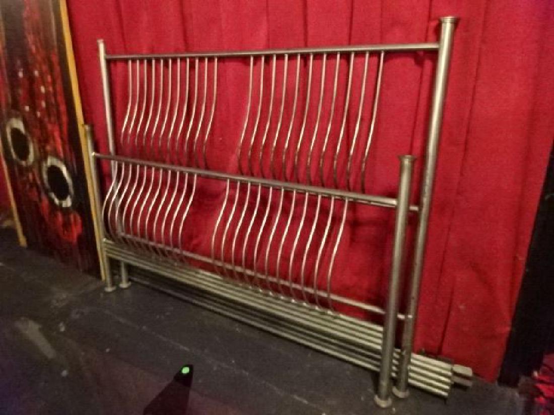 QUEEN METAL BED, STEEL GRAY FINISH, INCLUDES HEADBOARD,: QUEEN METAL BED, STEEL GRAY FINISH, INCLUDES HEADBOARD, FOOTBOARD, AND RAILS, HEADBOARD MEASURES 51.5"H X 64"W, SKU618.10