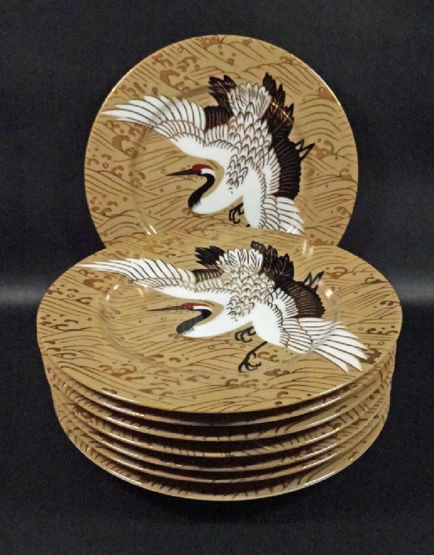 8 PC FITZ & FLOYD FINE PORCELAIN PLATES,  "KYOTO CRANE" (1 of 4)