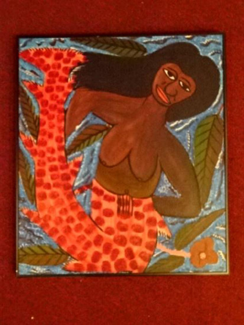 HAITIAN ACRYLIC PAINTING ON CANVAS, MERMAID, VERY GOOD: HAITIAN ACRYLIC PAINTING ON CANVAS, MERMAID, VERY GOOD CONDITION, UNSIGNED, FRAMED SIZE 23" X 20", SKU7599