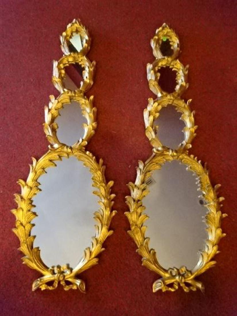 PAIR LARGE GILT WOOD MIRRORS, 4 OVAL PANELS, CARVED (1 of 4)