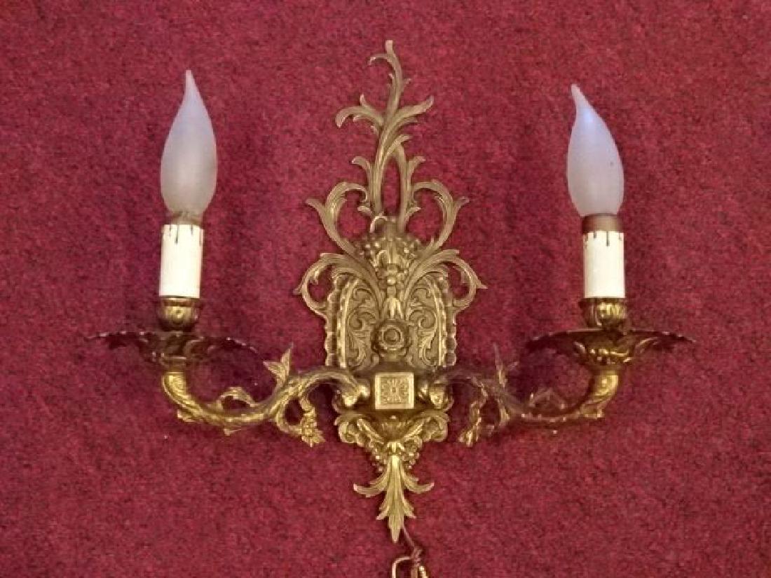 VINTAGE DORE BRONZE ELECTRIC WALL SCONCE, 2 LIGHTS, (1 of 6)