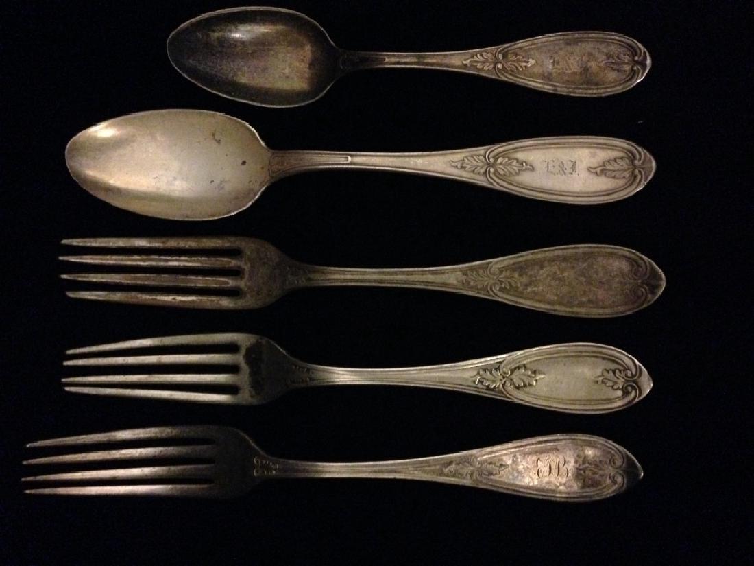 5 PC GROUP ANTIQUE STERLING SILVER FORKS & SPOONS, (1 of 18)