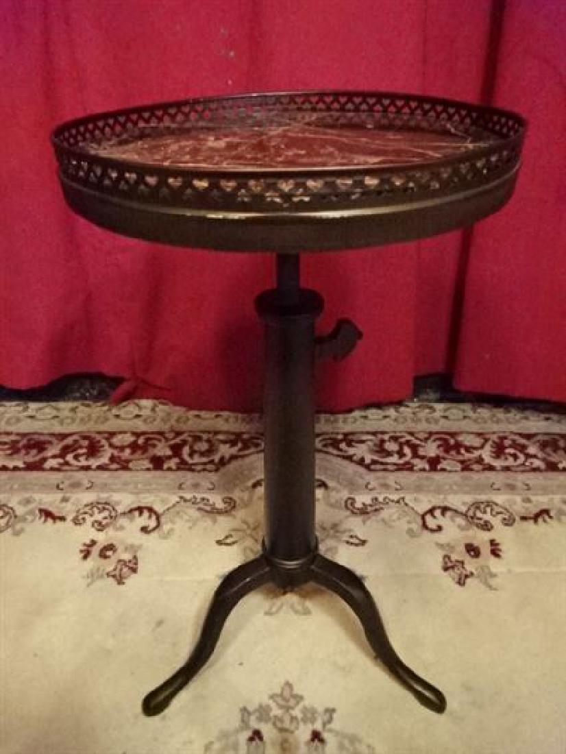 MARBLE AND METAL PEDESTAL TABLE, BRONZE FINISH, (1 of 4)