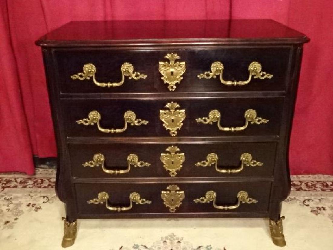 HENREDON 4 DRAWER CHEST, ELABORATE BRASS PULLS AND