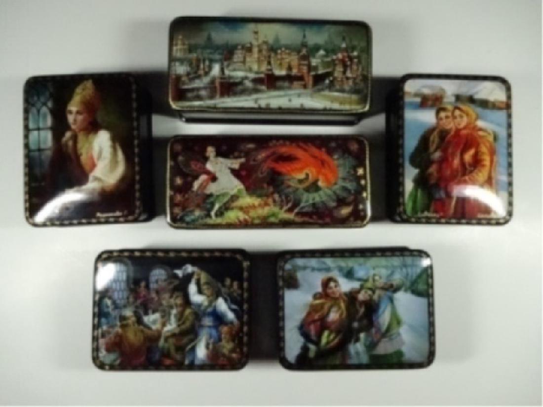 6 PC RUSSIAN HAND PAINTED LACQUERED BOXES, ARTIST (1 of 16)