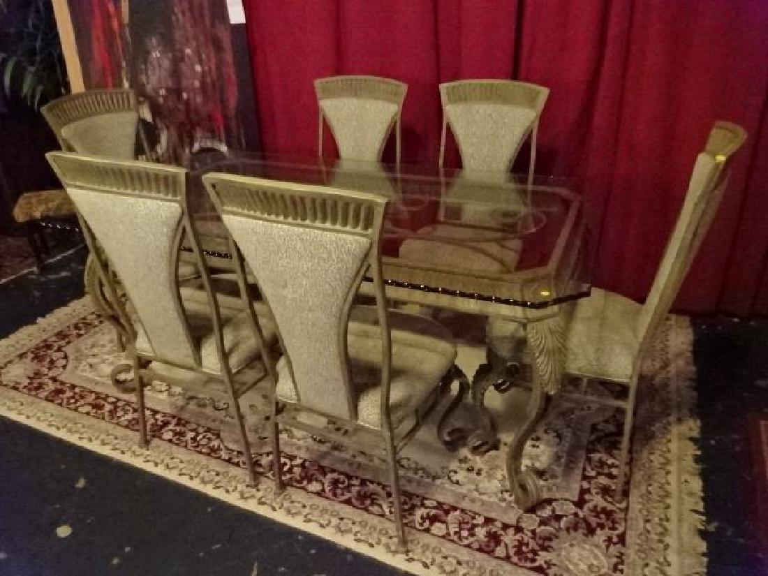 7 PC METAL AND GLASS DINING TABLE WITH 6 CHAIRS, (1 of 5)