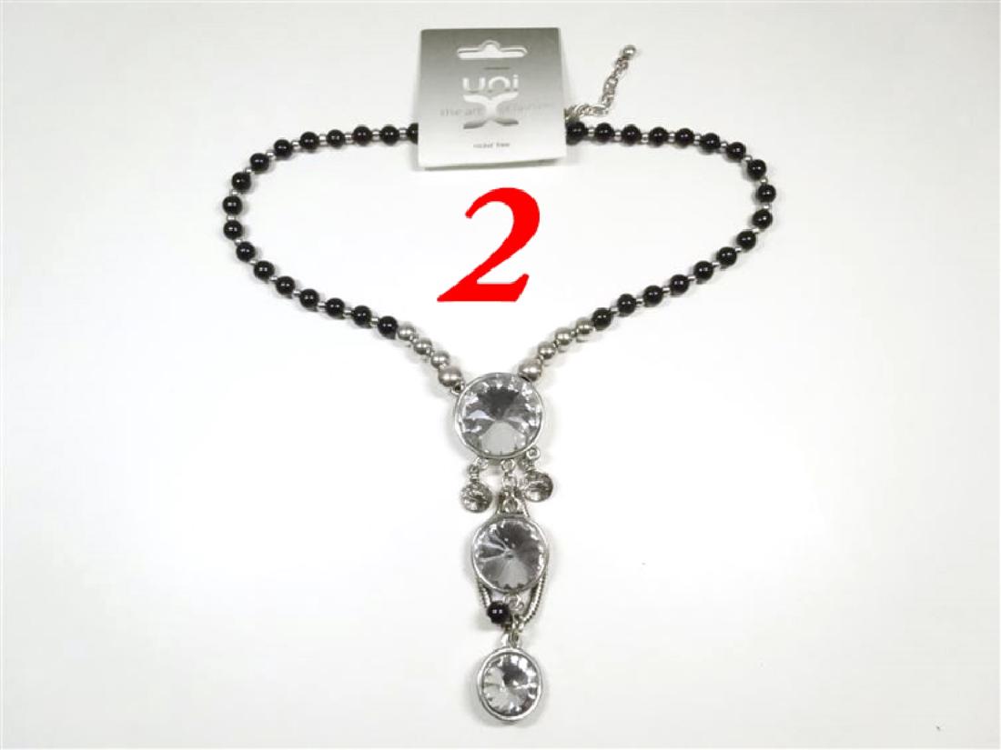 2 PC CRYSTAL AND BEAD NECKLACES, SILVER FINISH METAL (1 of 8)