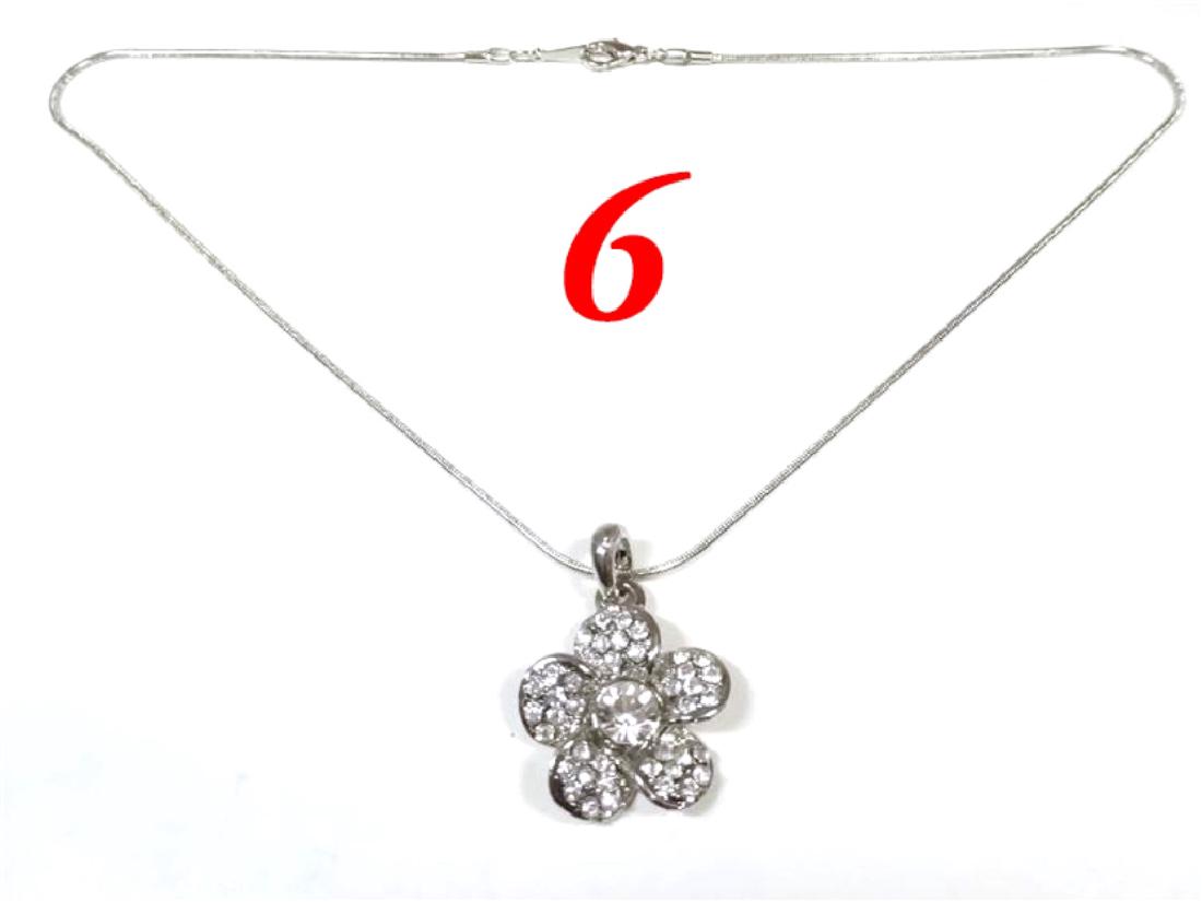 6 PC CRYSTAL FLOWER PENDANTS ON SILVER FINISH METAL (1 of 4)