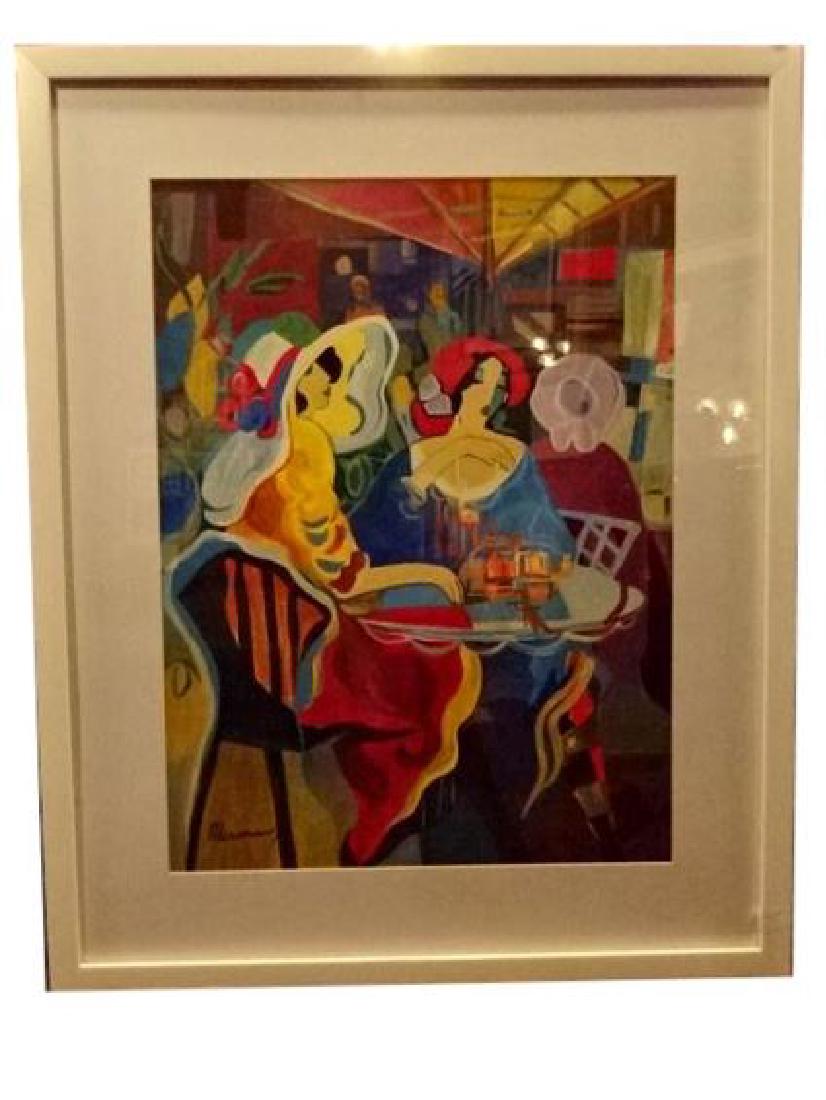 AFTER ISAAC MAIMON ACRYLIC PAINTING ON PAPER, 2 LADIES, (1 of 5)