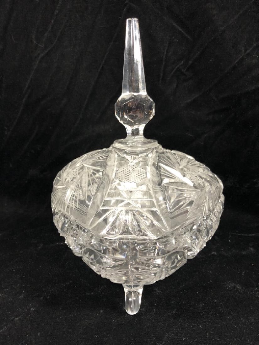 CRYSTAL CANDY DISH WITH LID, TRIANGULAR, APPROX 9"H, (1 of 5)