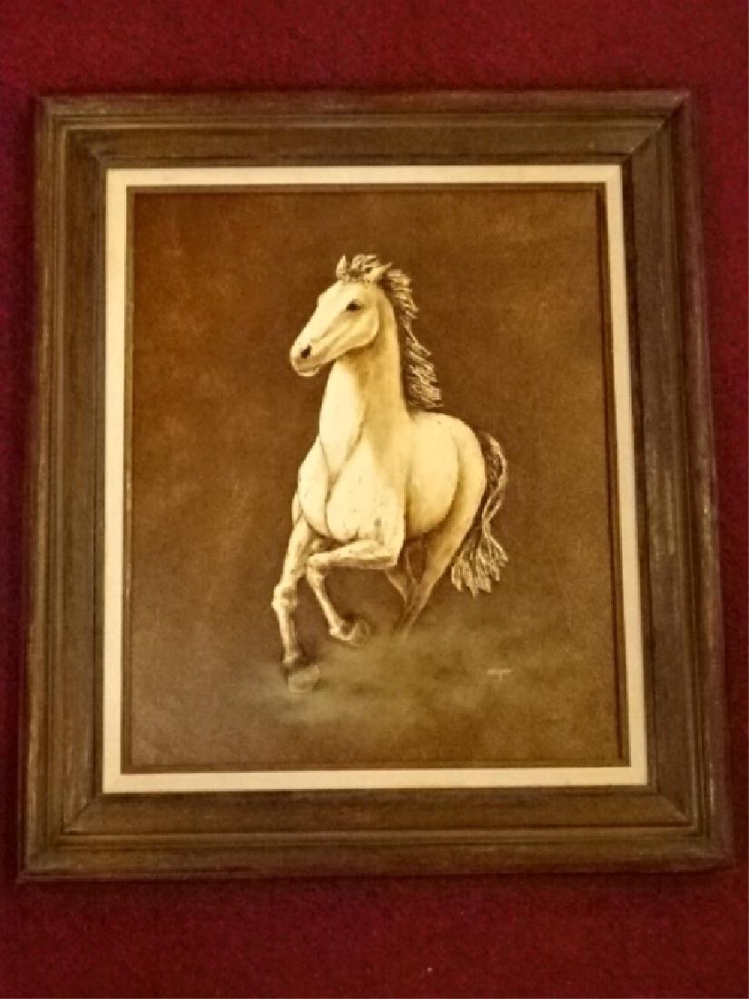 LYDIA COOPER PAINTING ON CANVAS, WHITE HORSE, SIGNED (1 of 5)