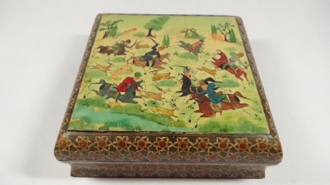 KHATAM INLAID TRINKET BOX, PAINTED HUNT SCENE, (1 of 7)