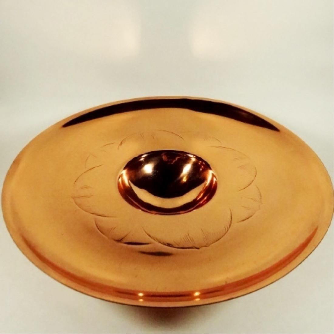 COPPER PEDESTAL SERVING DISH, COPPER BOWL SET ON ROUND (1 of 3)
