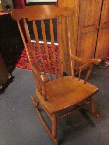 #2 OF TWO AVAILABLE MEDIUM FINISH ROCKING CHAIRS (SI: #2 OF TWO AVAILABLE MEDIUM FINISH ROCKING CHAIRS (SIMILAR DESIGNS, NOT EXACT MATCHES) EACH CHAIR SOLD SEPARATELY