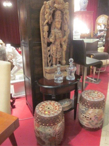 #1 OF TWO AVAILABLE MATCHING CHINESE HANDPAINTED PO: #1 OF TWO AVAILABLE MATCHING CHINESE HANDPAINTED PORCELAIN GARDEN STOOLS WITH GOLD ACCENTS, BIRDS, AND FLOWERS - APPROX 22"H - EACH STOOL SOLD SEPARATELY