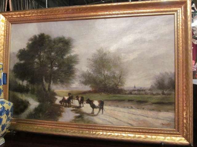 OIL PAINTING ON CANVAS - PASTORAL LANDSCAPE, SIGNE: OIL PAINTING ON CANVAS - PASTORAL LANDSCAPE, SIGNED DURANT LOWER RIGHT, FRAMES APPROX 27 1/2" X 41"